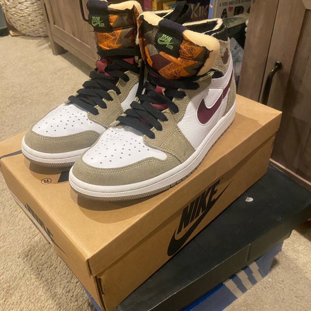 Jordan High-Top Sneakers - Olive, White, Burgundy